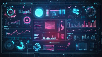Obraz premium Futuristic data analysis screen displays graphs