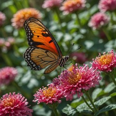 Fototapeta premium monarch butterfly on pink flower