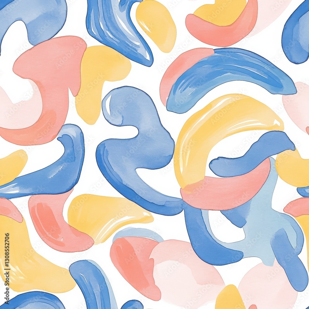 Poster whimsical watercolor doodles showcase vibrant curves and playful colors in an abstract design