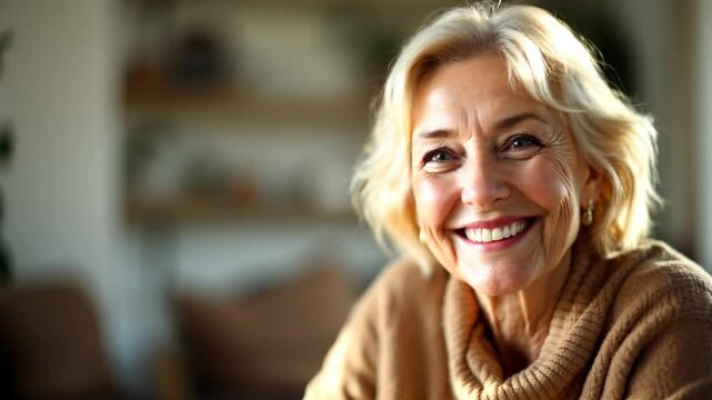 Old blonde woman happy in Mother's Day