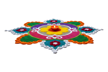 Elegant rangoli design on transparent PNG, perfect for Diwali, weddings, or festive projects holi intricate patterns for seamless integration into any creative design