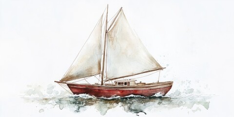 Watercolor Sailboat on the Water