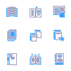 Literature icon set. Bold line style. Duotone colors. Editable stroke. books, book, reading, romantic novel, open book