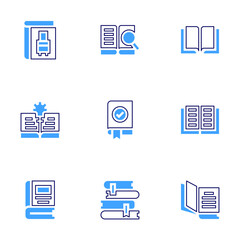 Literature icon set. Bold line style. Duotone colors. Editable stroke. open book, book, reading book, search, learning