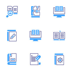 Literature icon set. Bold line style. Duotone colors. Editable stroke. search, read, ebook, book, books, spellbook, literature