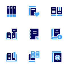 Literature icon set. Bold style. Duotone colors. reading, add, books, book, literature