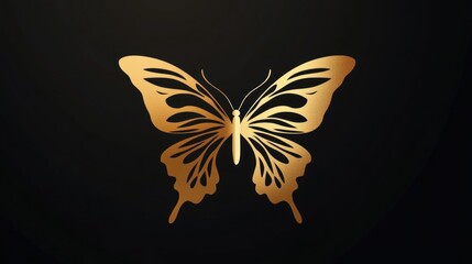 Elegant gold butterfly silhouette against a dark background.
