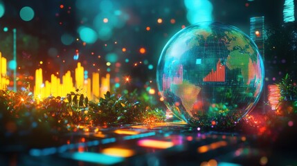 Retirement planning visualization with global data analysis and vibrant graphical elements