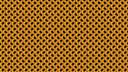 Naklejka premium A repeating geometric pattern featuring abstract yellow and orange shapes against a black background, creating an intricate visual texture perfect for decorative or creative design projects.