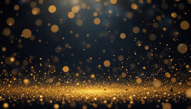 Golden particles dance in light abstract space digital art glimmering environment macro view visual serenity