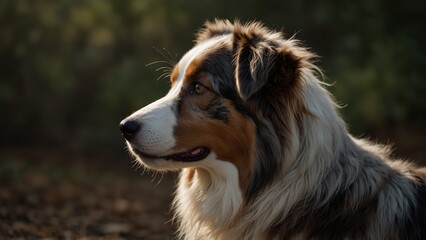 Australian Shepherd side-view portrait, dynamic fur