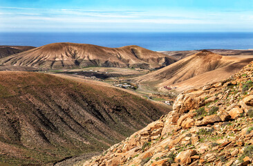 Small settlement in the mountains, Fuerteventura, Canary Islands, Spain, Europe.