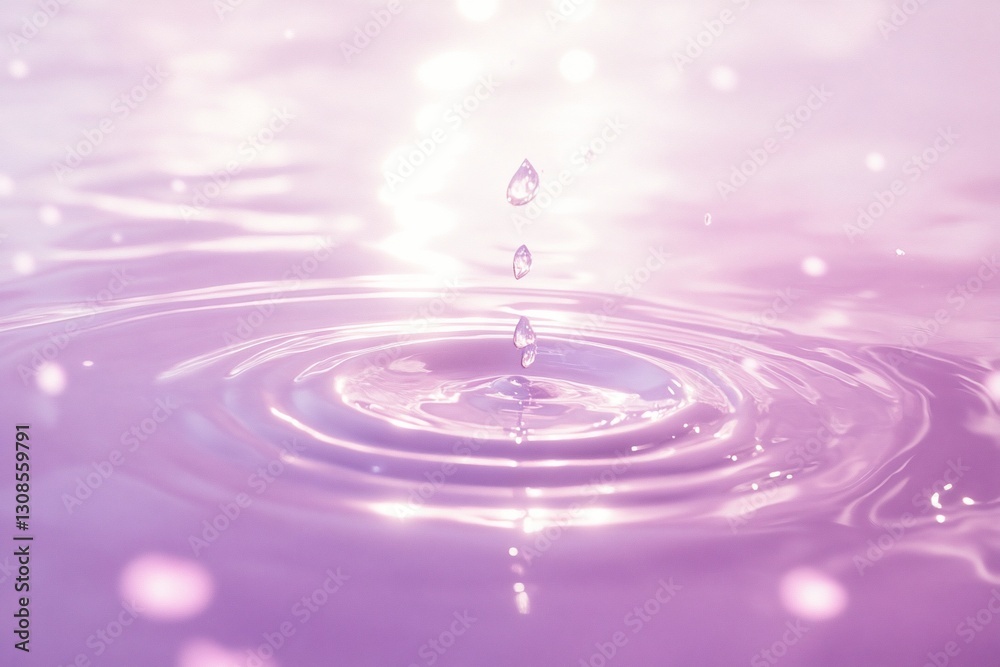 Wall mural pink liquid with falling drops creating ripples and bokeh effect.