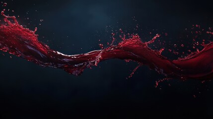 Dynamic splash of red liquid, dark background. Perfect for wine, juice, or blood themed projects needing a dramatic visual.