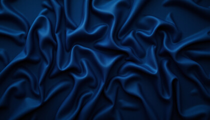 Fototapeta premium Luxurious dark blue satin fabric with soft, flowing texture and elegant drapes