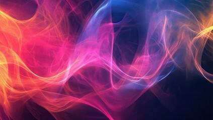 Colorful Abstract Waves of Light Creating Dynamic Patterns in a Dark Background with Gradients of Pink, Blue, and Orange