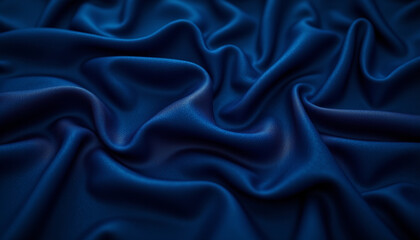 Fototapeta premium Luxurious navy blue satin fabric with elegant folds and smooth texture