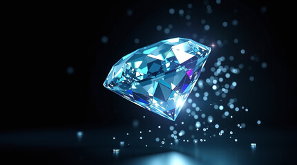 "High contrast low key lighting, cool color palette of blues, greens, and purples, deep shadows, dramatic effect, enhance the diamond's stunning features."