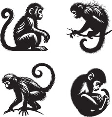Playful Black & White Monkey Silhouette - Perfect for Nature, Jungle, or Wildlife-Themed Designs