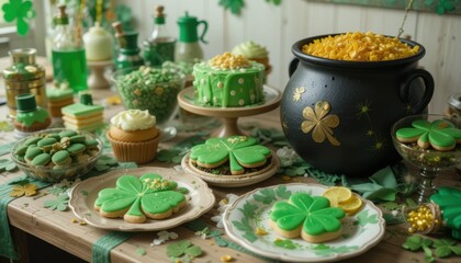 St. Patrick's day celebration kitchen food display festive environment close-up irish traditions and treats