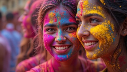 Fototapeta premium Joyful celebration of colorful festival india people portraits vibrant atmosphere close-up cultural significance