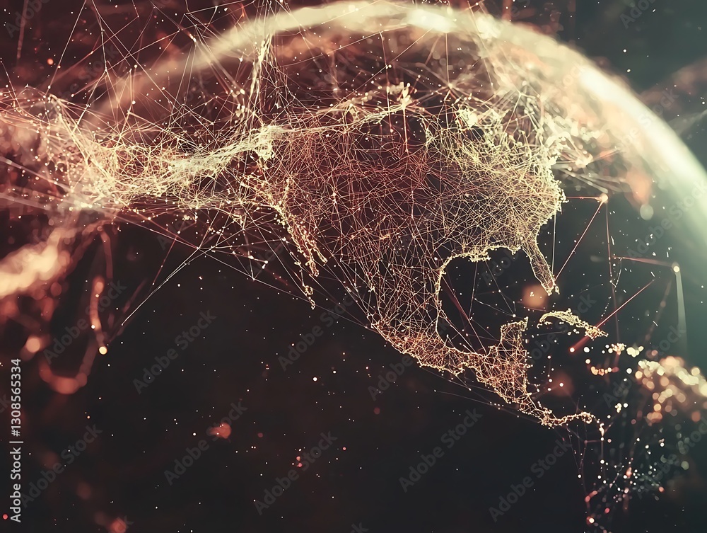 Wall mural abstract earth with a futuristic design showing global connections in motion