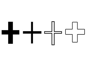 Obraz premium Four simple plus symbols arranged horizontally on a plain background.
