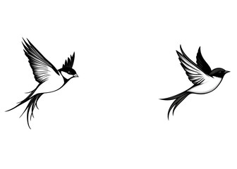 Obraz premium Two elegant, stylized birds in flight, showcasing graceful movement and contrasting colors.