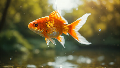 A goldfish floating through the air.