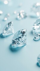 Sleek and minimalistic design featuring sparkling diamonds scattered across a smooth light blue surface