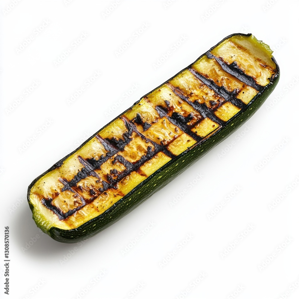 Poster grilled zucchini slice with golden char marks on a plain background showcasing vibrant colors and te