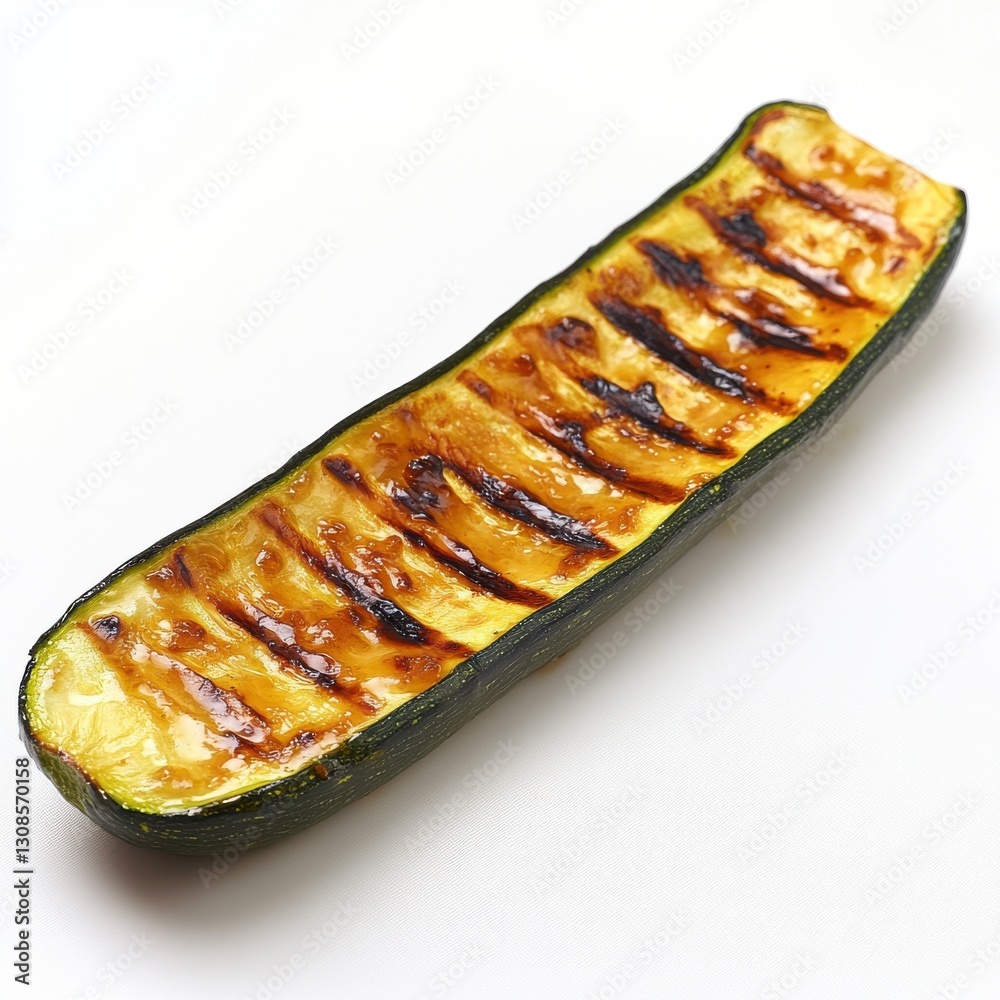 Poster Delicious grilled zucchini slice with golden char marks served in a simple setting