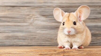 Obraz premium Adorable Tan Chinchilla Mouse on Rustic Wood
