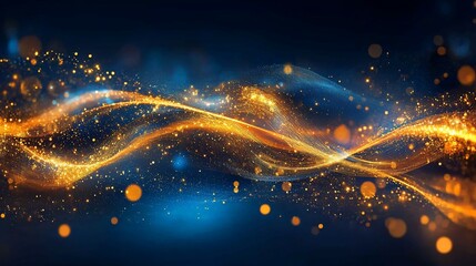 Obraz premium Golden Particles Flowing in Dark Blue Space