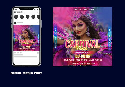Carnival Fiesta, Editable Social Media Post with Text Placeholder for Events or Advertisements.