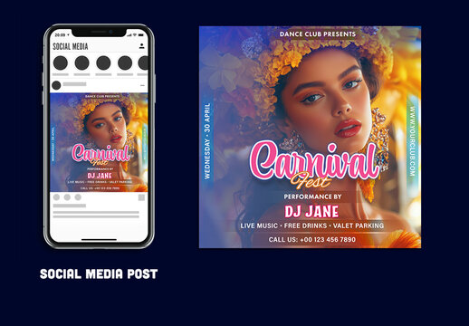 Carnival Fest, Editable Social Media Post with Text Placeholder for Events or Advertisements.