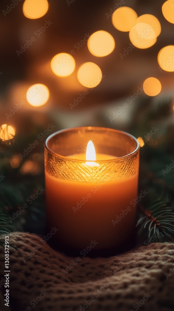 Poster warm candlelight flickers softly against a rich brown and amber bokeh backdrop in an intimate settin
