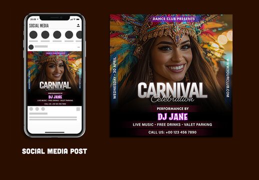 Carnival Celebration, Editable Social Media Post with Text Placeholder for Events or Advertisements.
