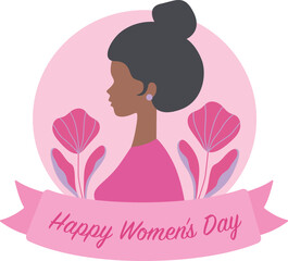 Happy Women's Day. Floral woman profile silhouette flat design greeting card.