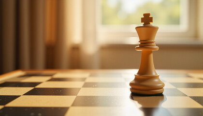 Chess king piece on a classic checkerboard background for blogs, websites, educational articles, game strategy guides, chess enthusiasts' resources, and digital design projects