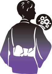 夏　浴衣　花火　祭り　人物　男性　シルエット　切り絵　影絵　手描き　和風　イラスト素材