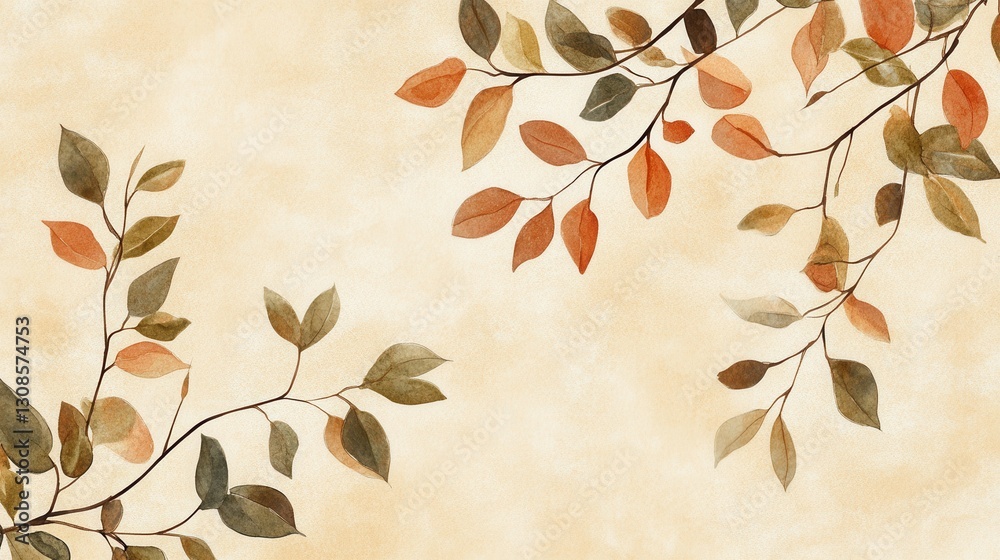 Poster natural design featuring elegant branches with autumn leaves against a soft neutral background in wa