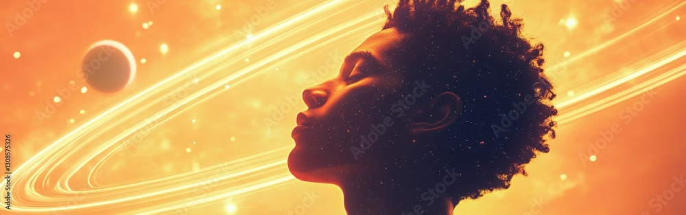 Aufkleber mystical profile of a man filled with cosmic elements against a glowing backdrop