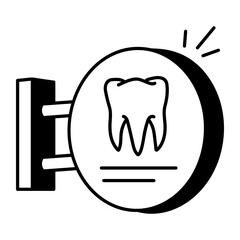 A tooth is made on dentist board, doodle style icon 
