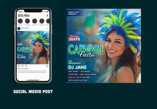 Carnival Fiesta, Editable Social Media Post with Text Placeholder for Events or Advertisements.