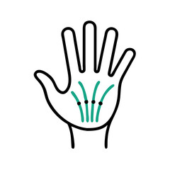 Obraz premium Illustration of hand with palmistry lines in black and teal