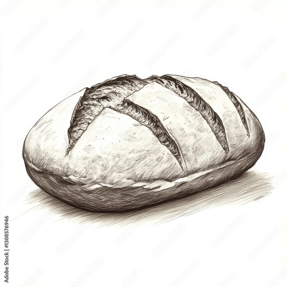 Aufkleber Loaf of bread with textured crust and distinctive scoring resting on a clean surface