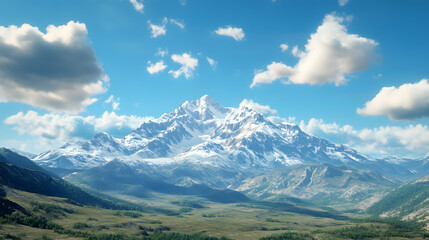 Obraz premium Majestic snowcapped mountain range scenic wallpaper background nature viewpoint clear blue sky landscape