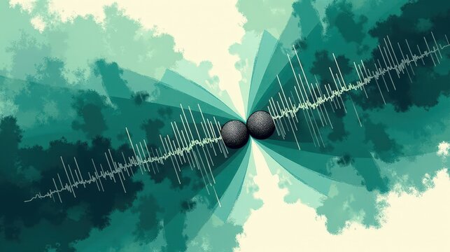 A stock illustration representing Unity in Teal and dark green colors, with dynamic brushstrokes and conceptual metaphors of Microphones and sound waves