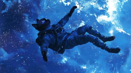 Fototapeta premium Cute Siamese cat spacewalking, outer space, stars, floating, astronaut suit, cosmic background, adorable, futuristic, surreal 